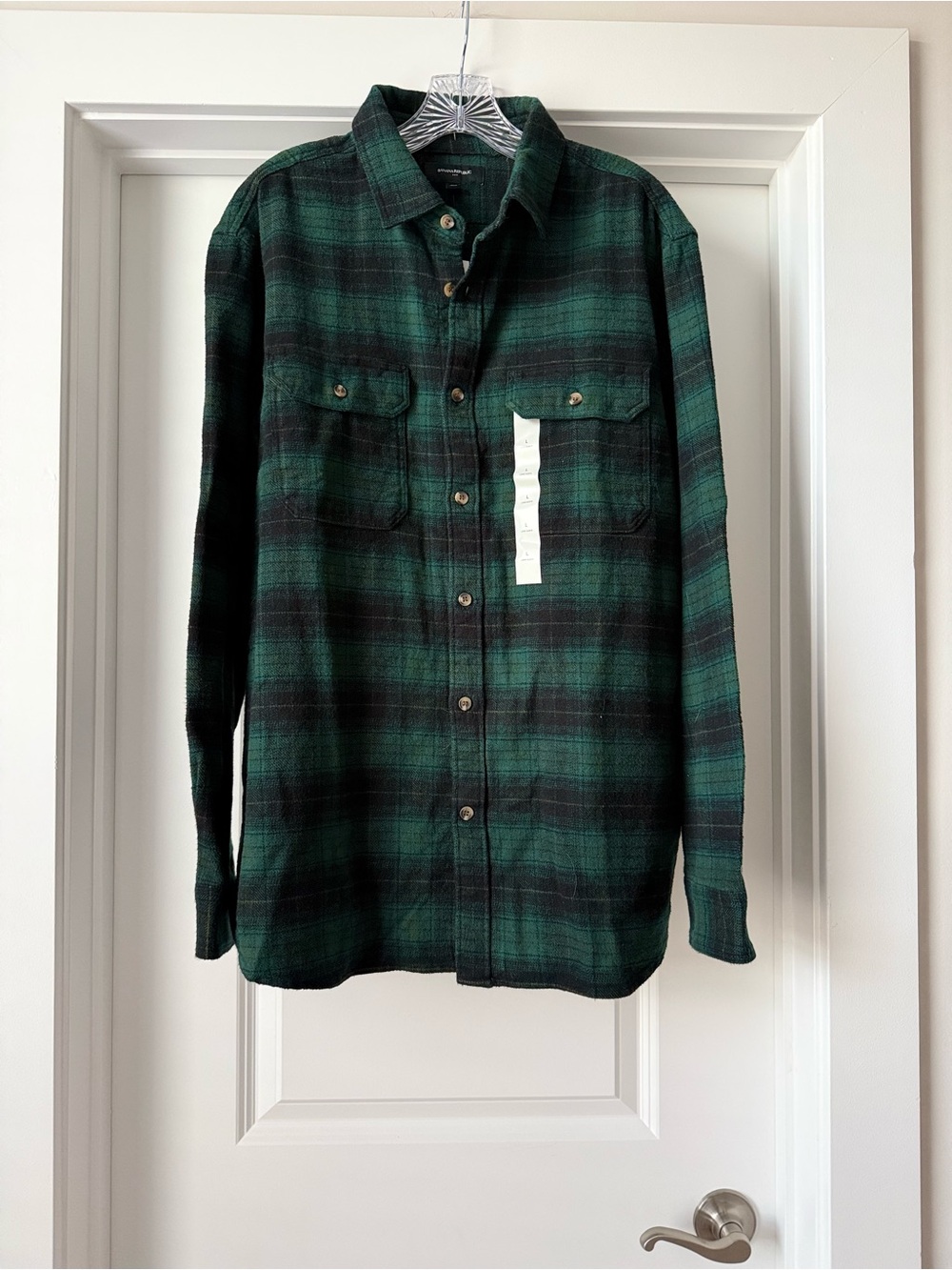 NWT Men’s Banana Republic Flannel Shacket Shirt Jacket Plaid Green Black Buttons